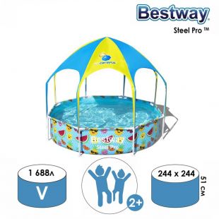 Бассейн каркасный Bestway Steel Pro, с навесом, 244 х 51 см (56432)